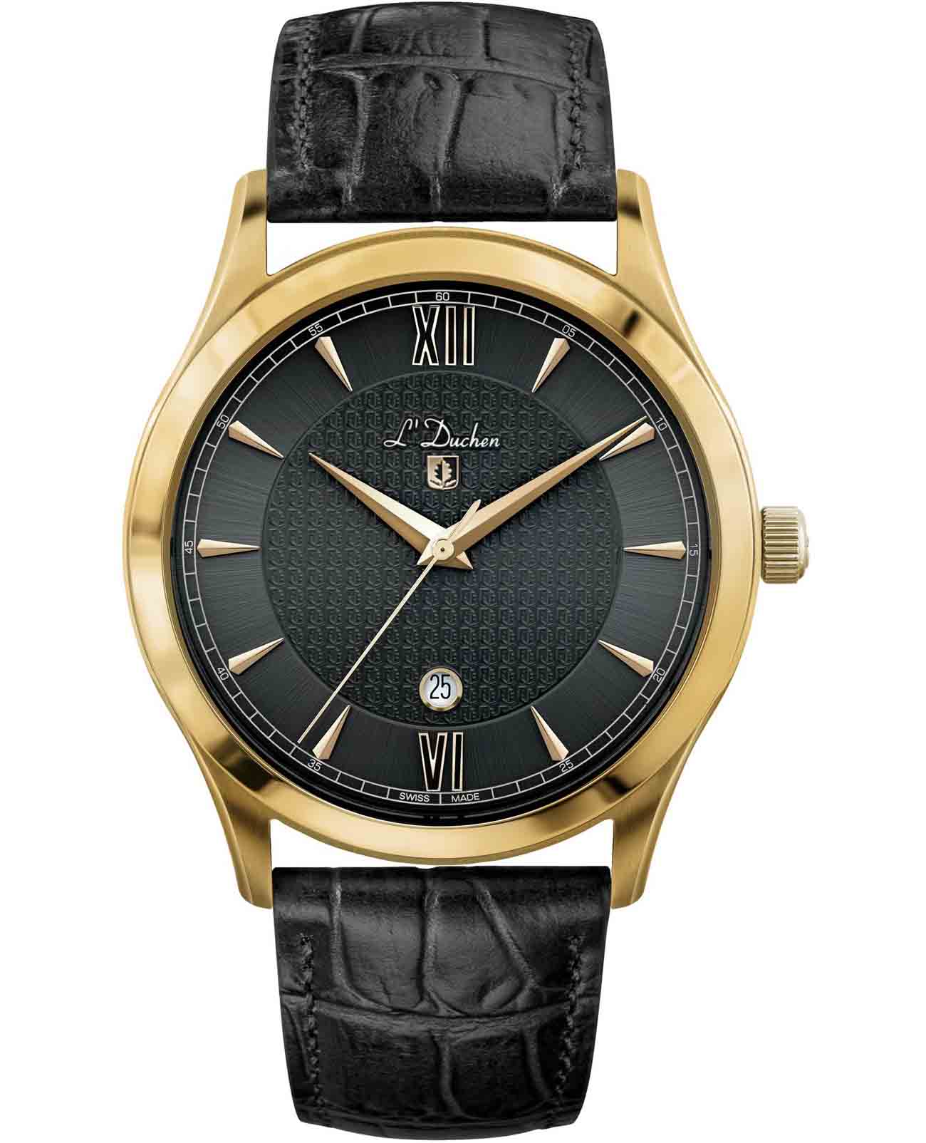 L'Duchen L'Duchen Carcassonne D 761.21.11  D 761.21.11 кварцевые мужские часы черный циферблат, браслет кожаный — вид спереди